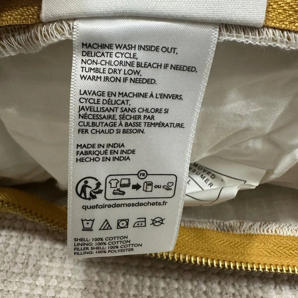 Anthropologie‎ Maize White Striped Throw Pillow 18x18 Cotton Mustard Yellow NEW
